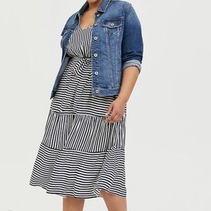 Torrid Navy and White Striped Midi Skirt